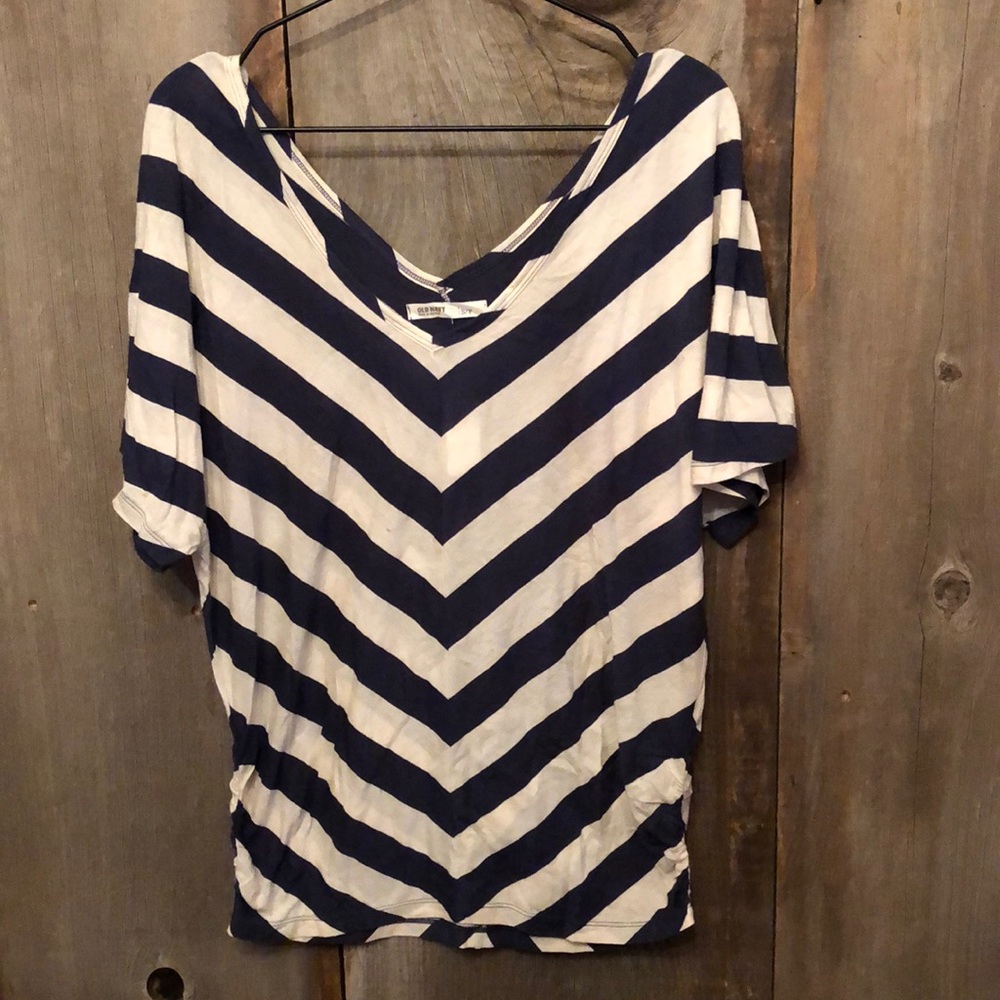2022 Old Navy Blue White Stripe Double V-neck Top Size Small Women’s